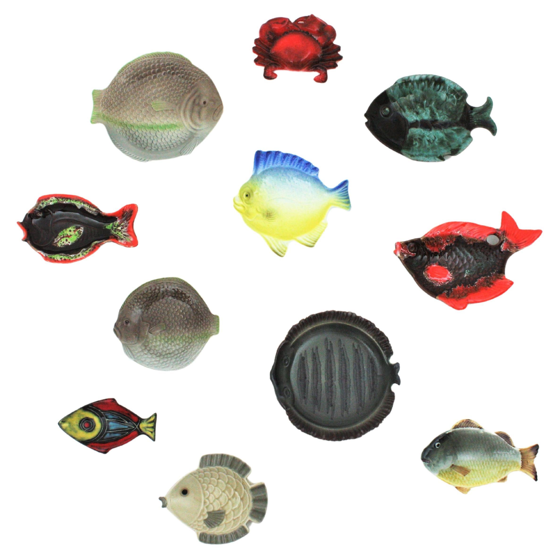 Wall Art Composition of Mid-Century Modern Ceramic Fish Shaped Plates