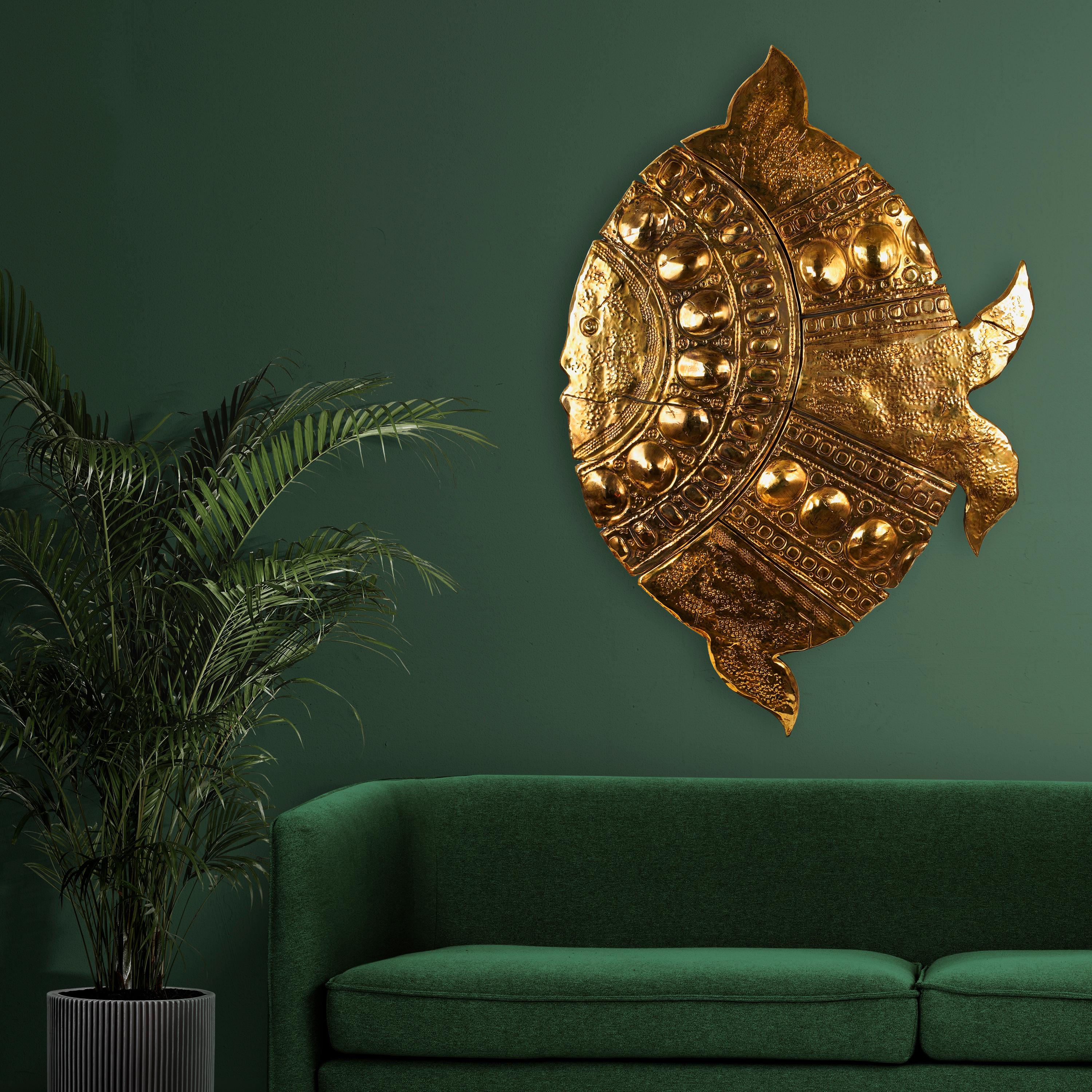 Keramik-Fisch-Skulptur, 24 Karat Gold, Lüster-Sockel oder Wandmontierung, einzigartig, Italien  (Moderne) im Angebot