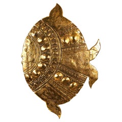 Scultura di pesce in ceramica con lustro oro 24kt su piedistallo o a parete, unica, Italia