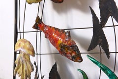 Ceramic Fish Sculpture in Iron Hanging Wall Mount Relief Artwork, Italy, 1960s