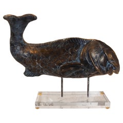 Ceramic Fish Sculpture with Bamboo Imitation Finish and Metraquilate Base