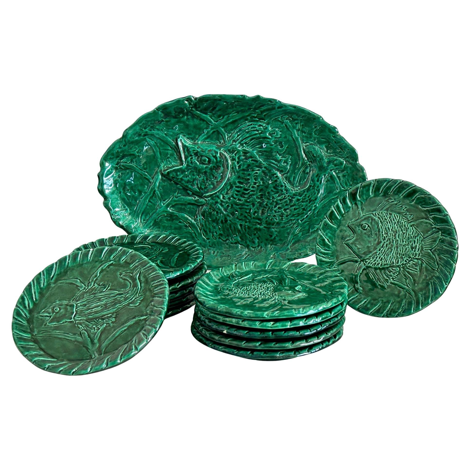 Ceramic fish service signed Jerome Massier Vallauris For Sale