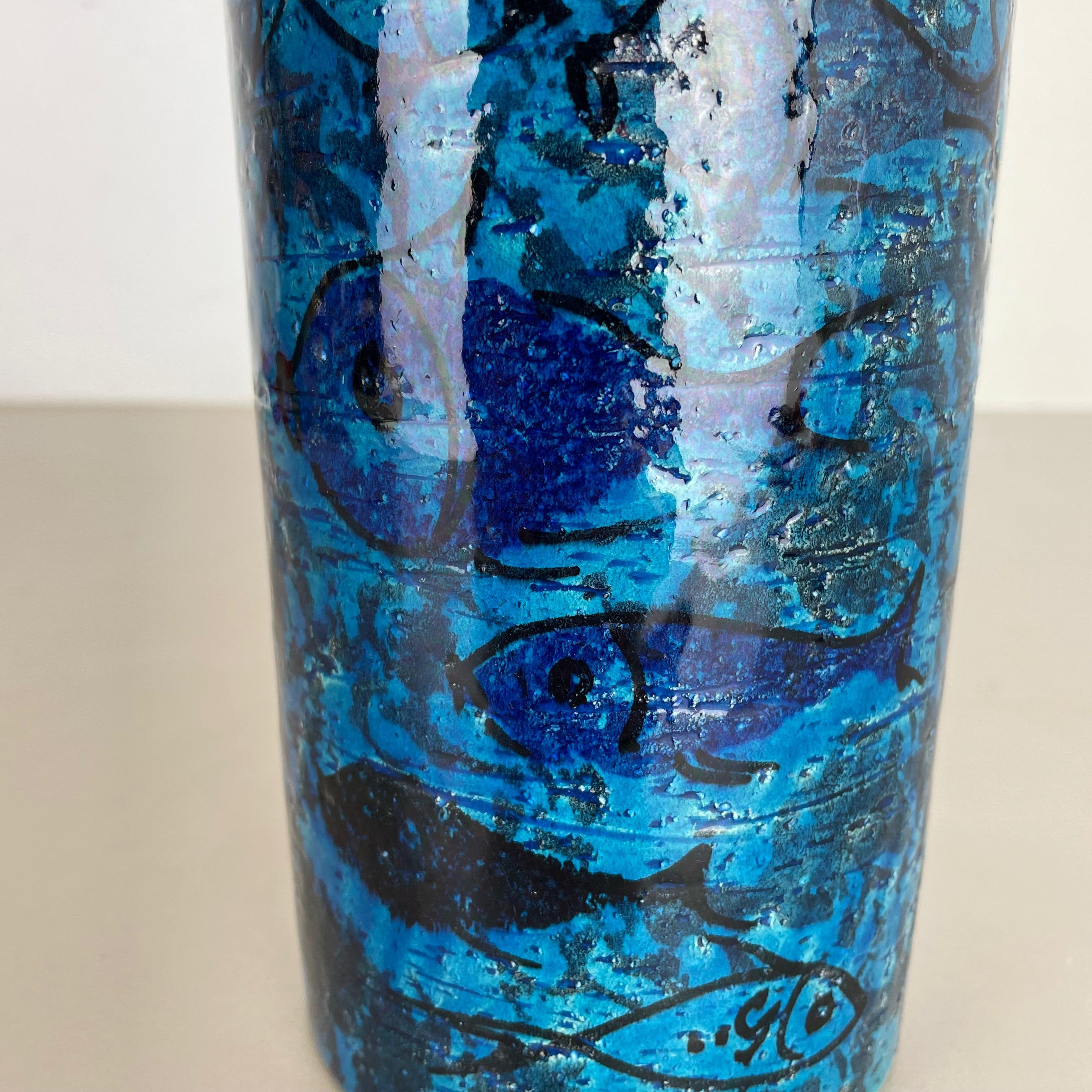 20th Century Ceramic FISH VASE Rimini Blue Design by Aldo Londi for Bitossi, Italy 1960s For Sale