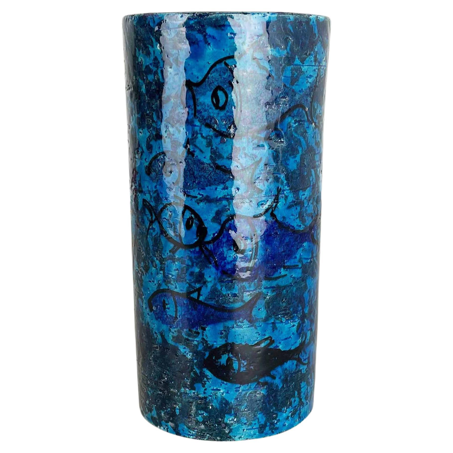 Keramik FISH VASE Rimini Blaues Design von Aldo Londi für Bitossi, Italien 1960er Jahre im Angebot