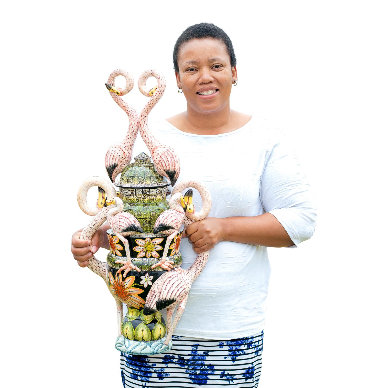 Modern Ceramic Flamingo Urn , hand made in South Africa