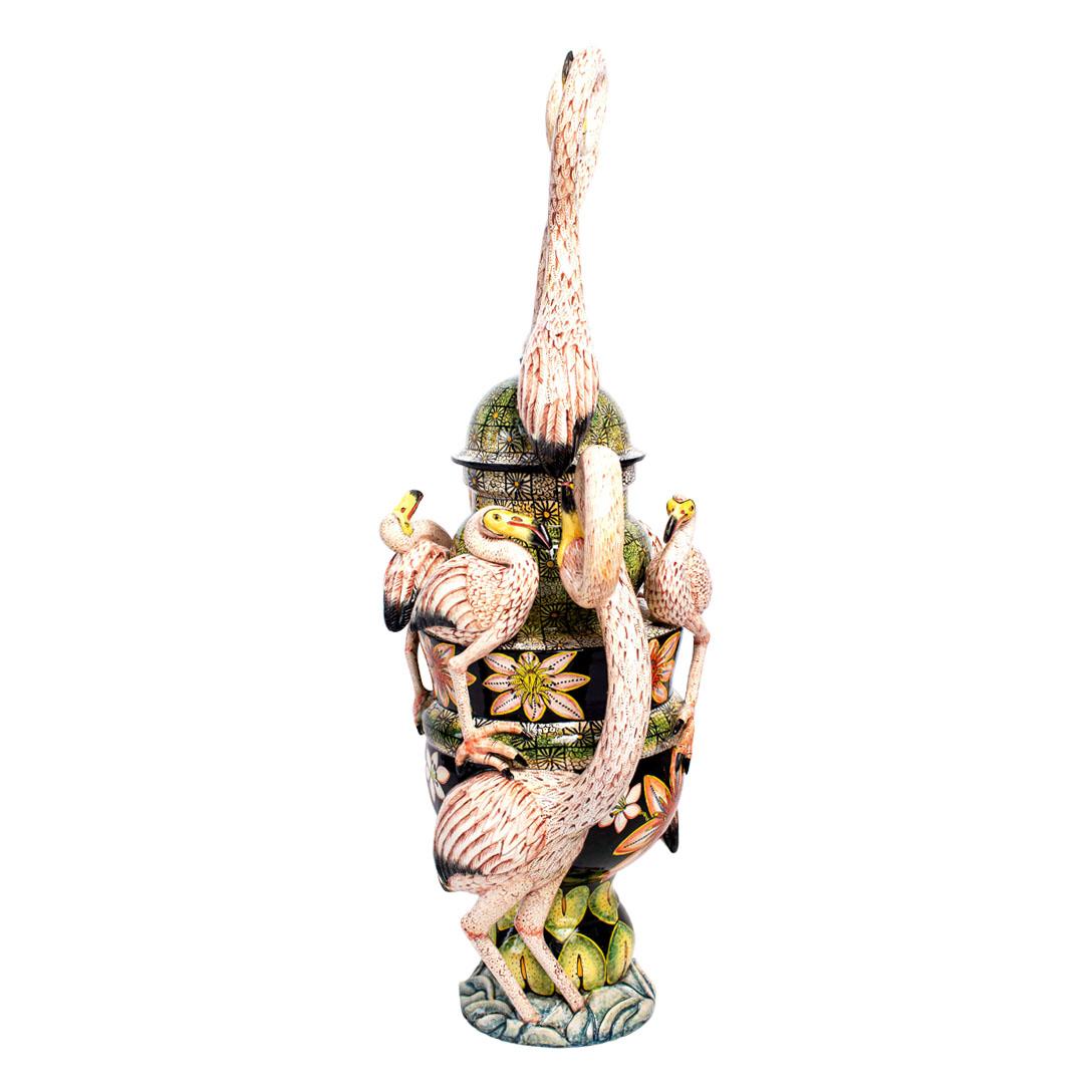 South African Ceramic Flamingo Urn , hand made in South Africa
