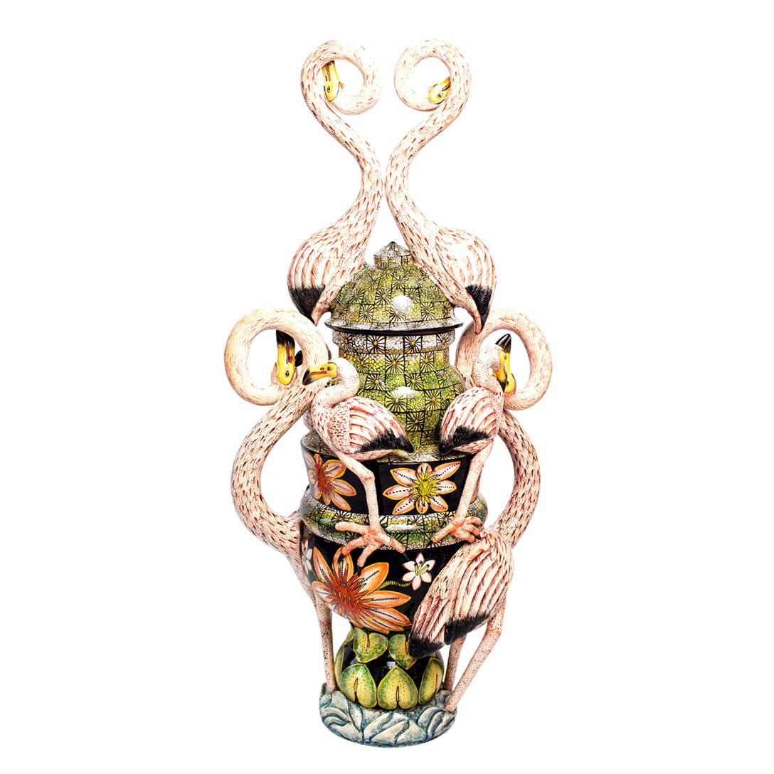 Hand-Painted Ceramic Flamingo Urn , hand made in South Africa