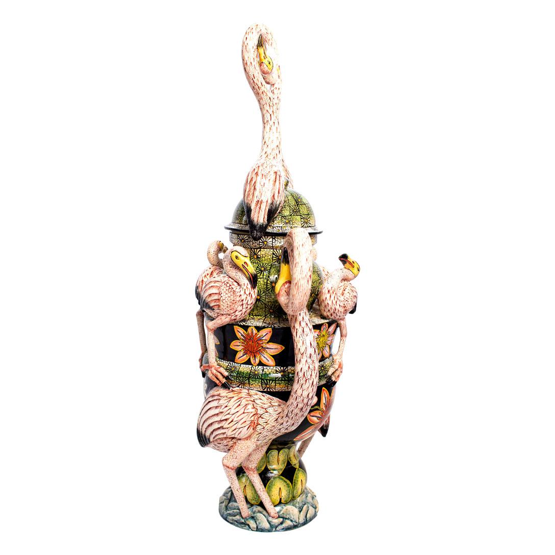 Ceramic Flamingo Urn , hand made in South Africa In Excellent Condition In North Miami, FL