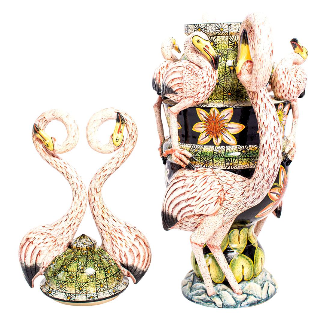Contemporary Ceramic Flamingo Urn , hand made in South Africa