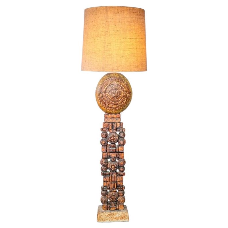 Ceramic Floor Lamp by B. Rooke, Custom Made Lampshade by R. Houben