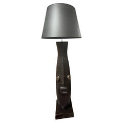 Keramik-Stehlampe von Francois Chatain mit afrikanistischer Maske