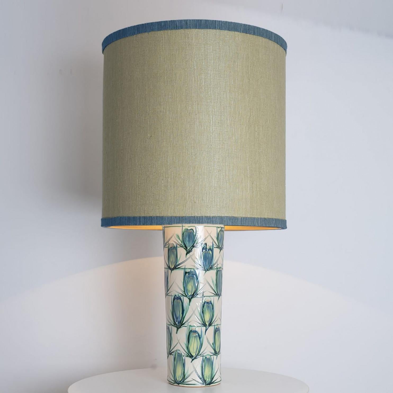 Ceramic Floor Table Lamp Blue Green, Green Blue Silk Lampshade by R. Houben im Angebot 3