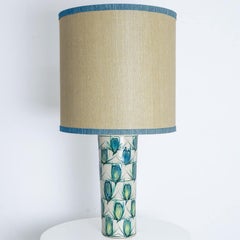 Ceramic Floor Table Lamp Blue Green, Green Blue Silk Lampshade by R. Houben