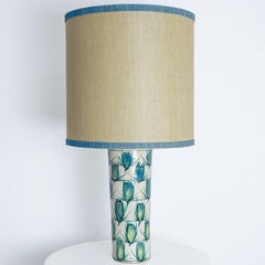 Lámpara de pie de cerámica verde azulada, pantalla de seda verde azulada de R. Houben