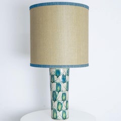 Ceramic Floor Table Lamp Blue Green, Green Blue Silk Lampshade by R. Houben