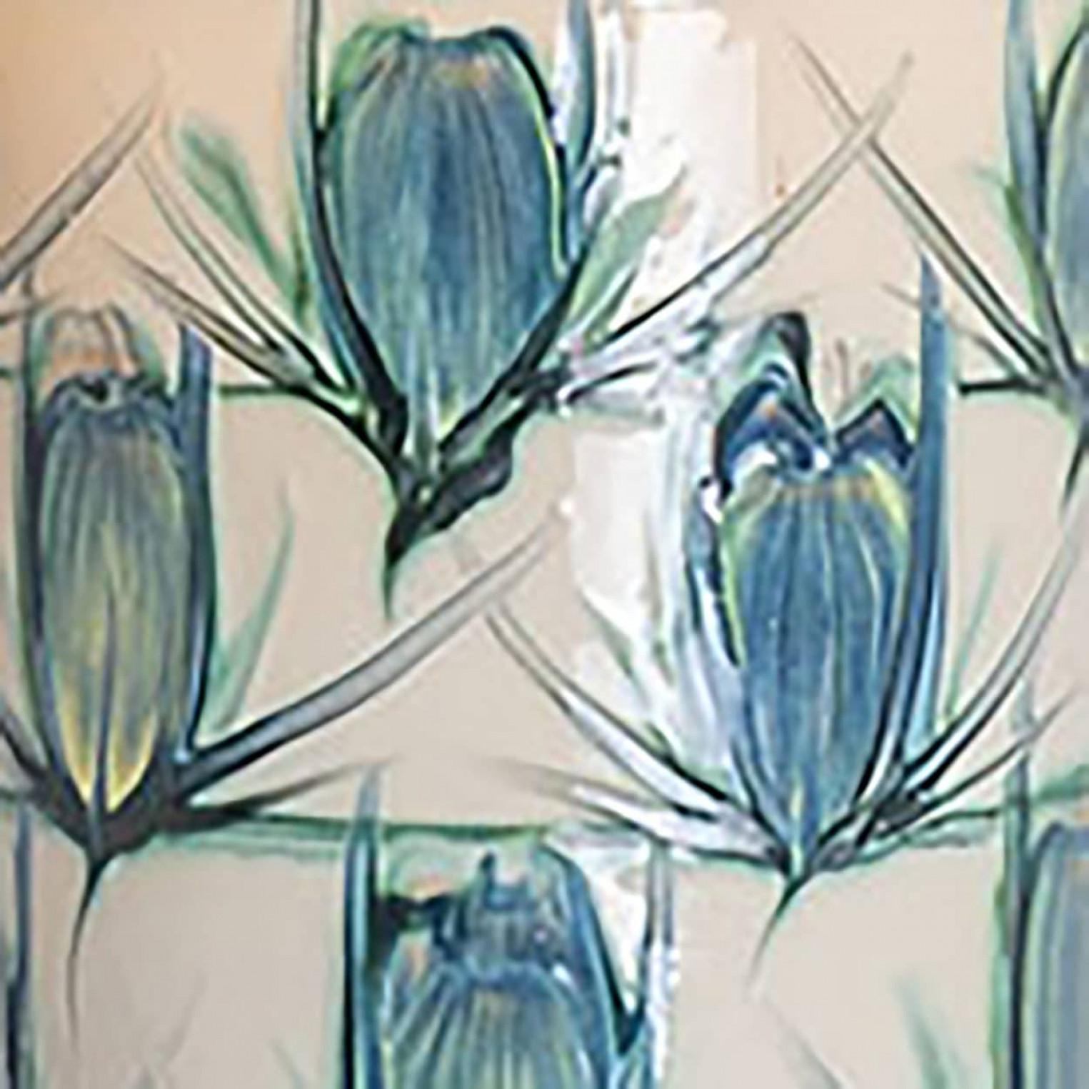 Ceramic Floor Table Lamp Blue Green, Green Blue Silk Lampshade by R. Houben (Moderne der Mitte des Jahrhunderts) im Angebot