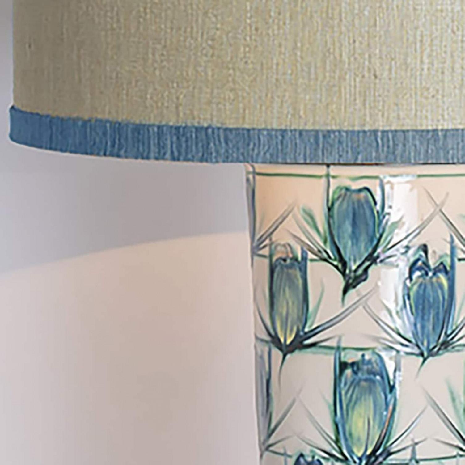 Ceramic Floor Table Lamp Blue Green, Green Blue Silk Lampshade by R. Houben (Französisch) im Angebot