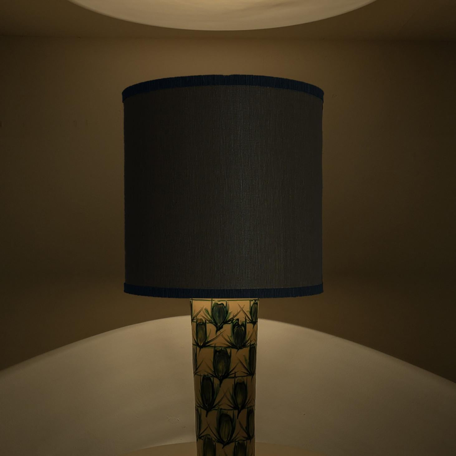 Ceramic Floor Table Lamp Blue Green, Green Blue Silk Lampshade by R. Houben (Ende des 20. Jahrhunderts) im Angebot