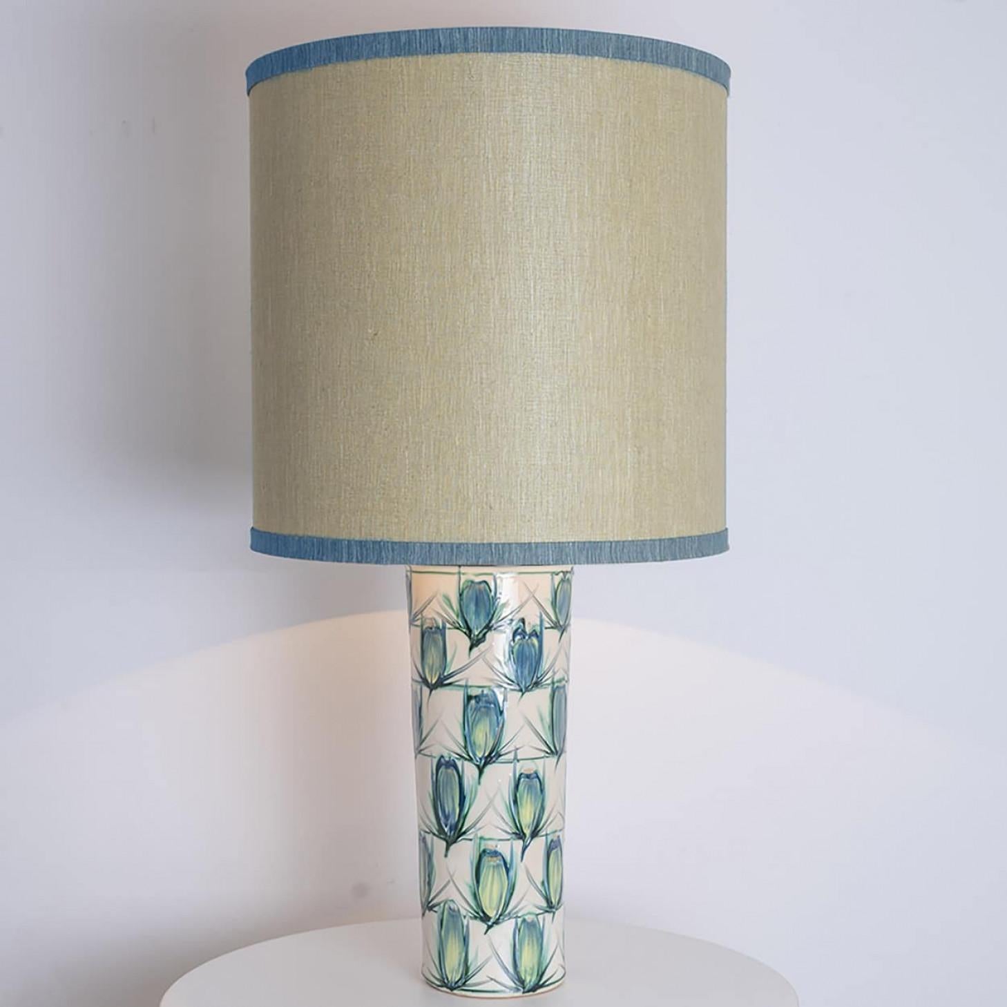 Ceramic Floor Table Lamp Blue Green, Green Blue Silk Lampshade by R. Houben (Keramik) im Angebot