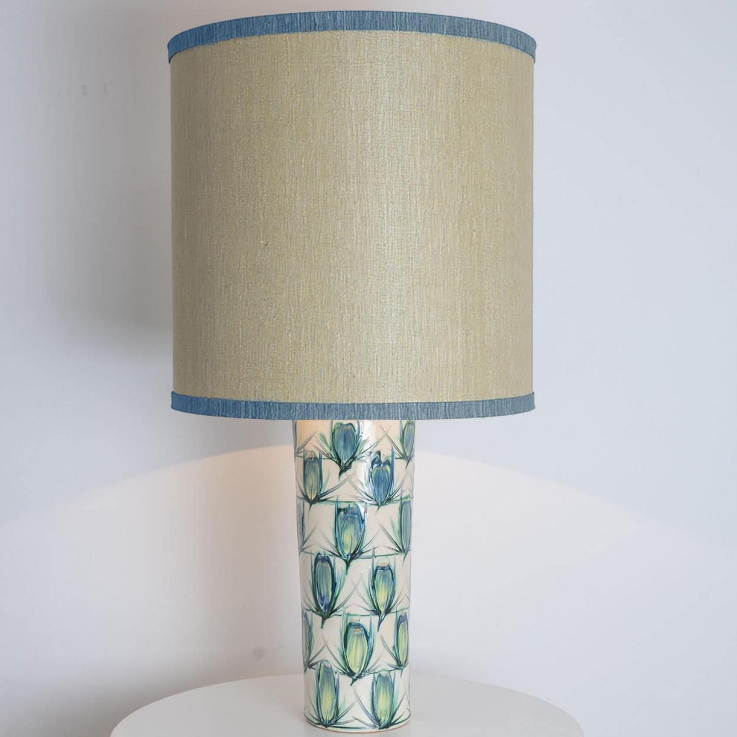 Ceramic Floor Table Lamp Blue Green, Green Blue Silk Lampshade by R. Houben im Angebot 1