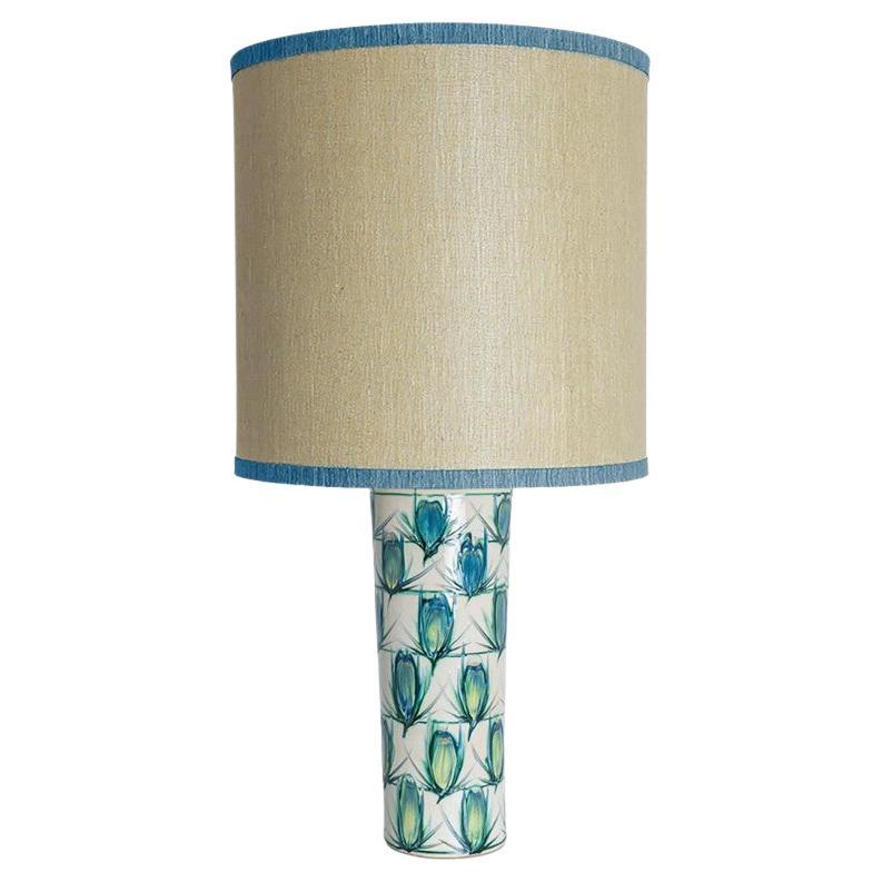 Ceramic Floor Table Lamp Blue Green, Green Blue Silk Lampshade by R. Houben
