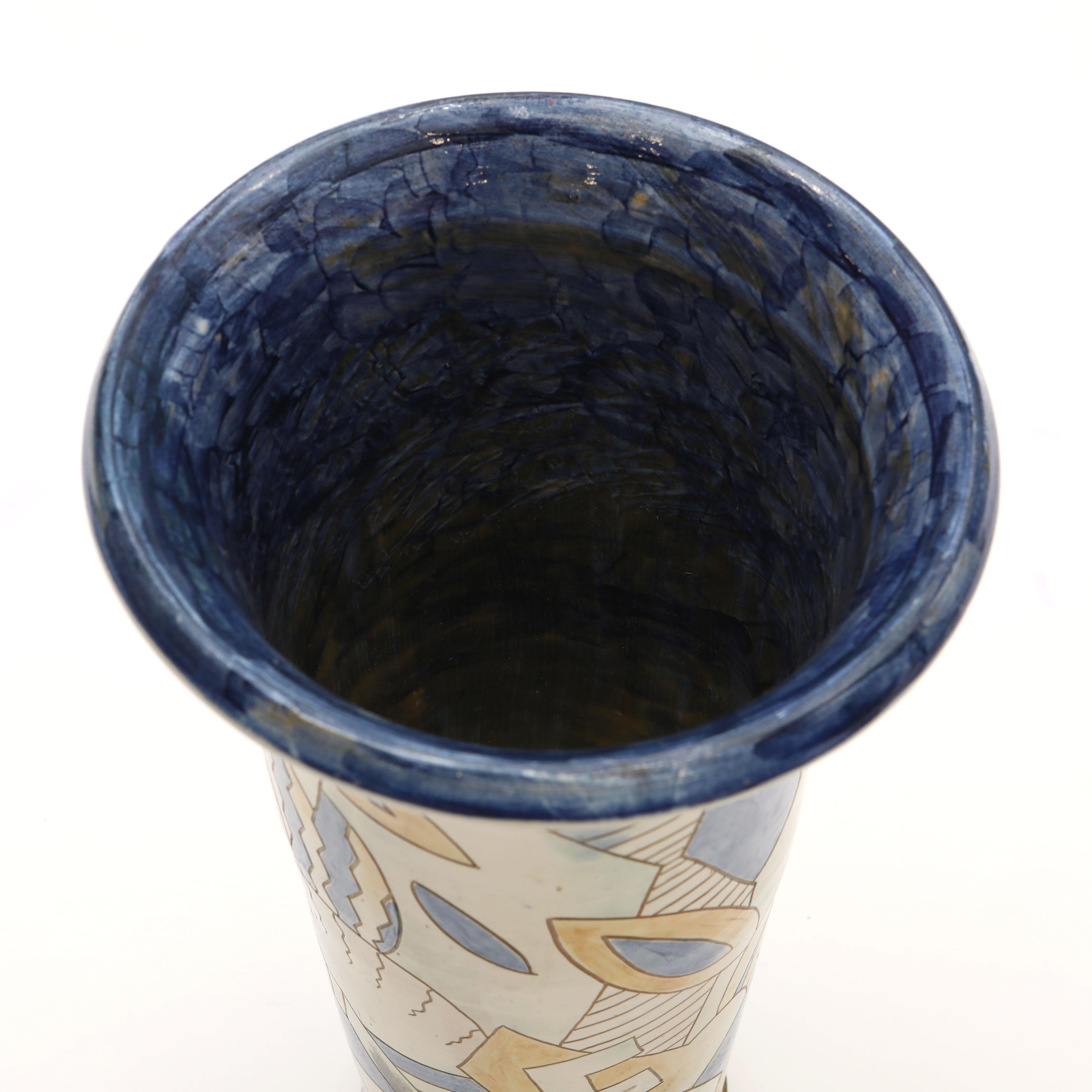 Ceramic Floor Vase, by Grimstrup, Signed E.J, 1937 – Abstract Cubist Design For Sale 3