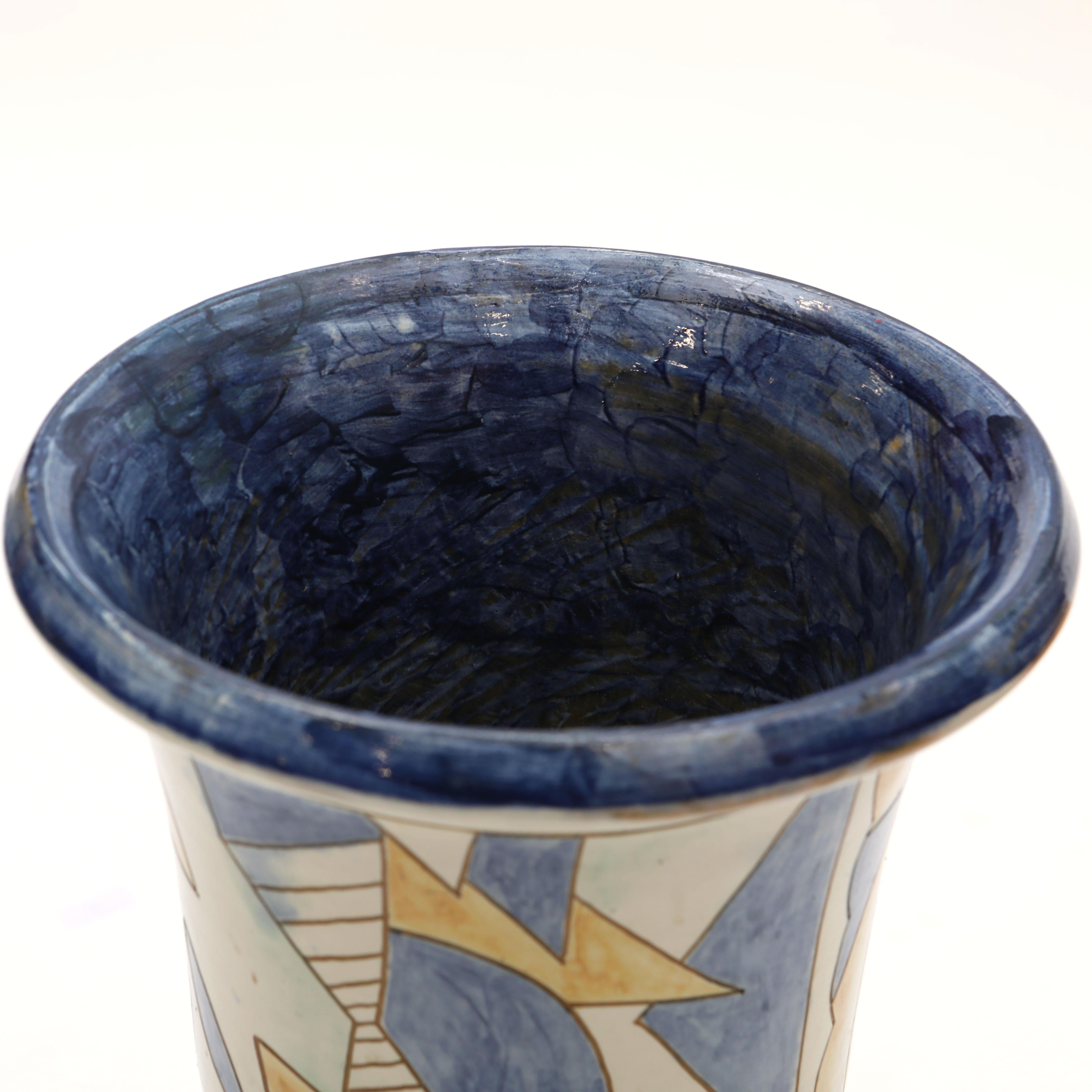 Ceramic Floor Vase, by Grimstrup, Signed E.J, 1937 – Abstract Cubist Design For Sale 5