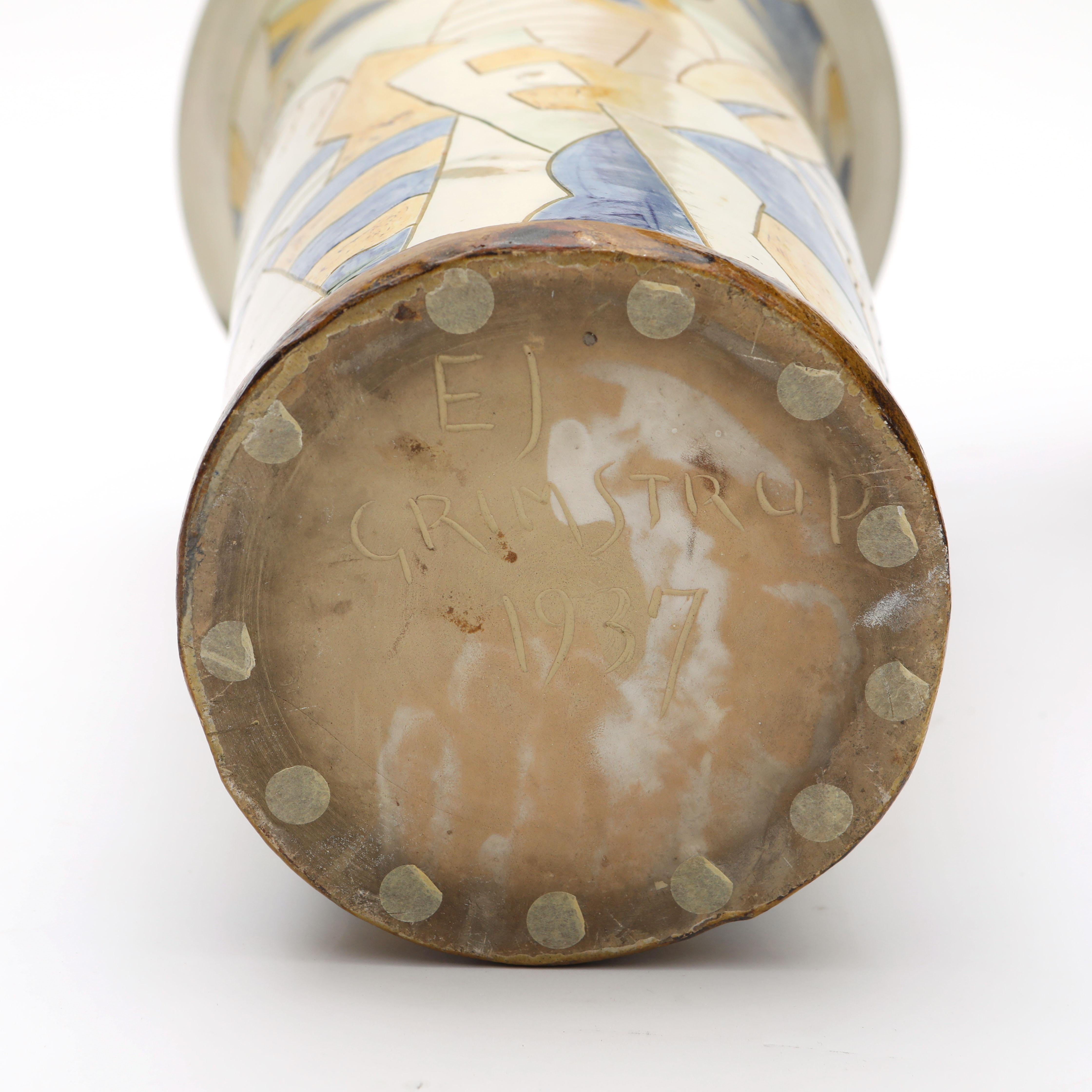Ceramic Floor Vase, by Grimstrup, Signed E.J, 1937 – Abstract Cubist Design For Sale 6