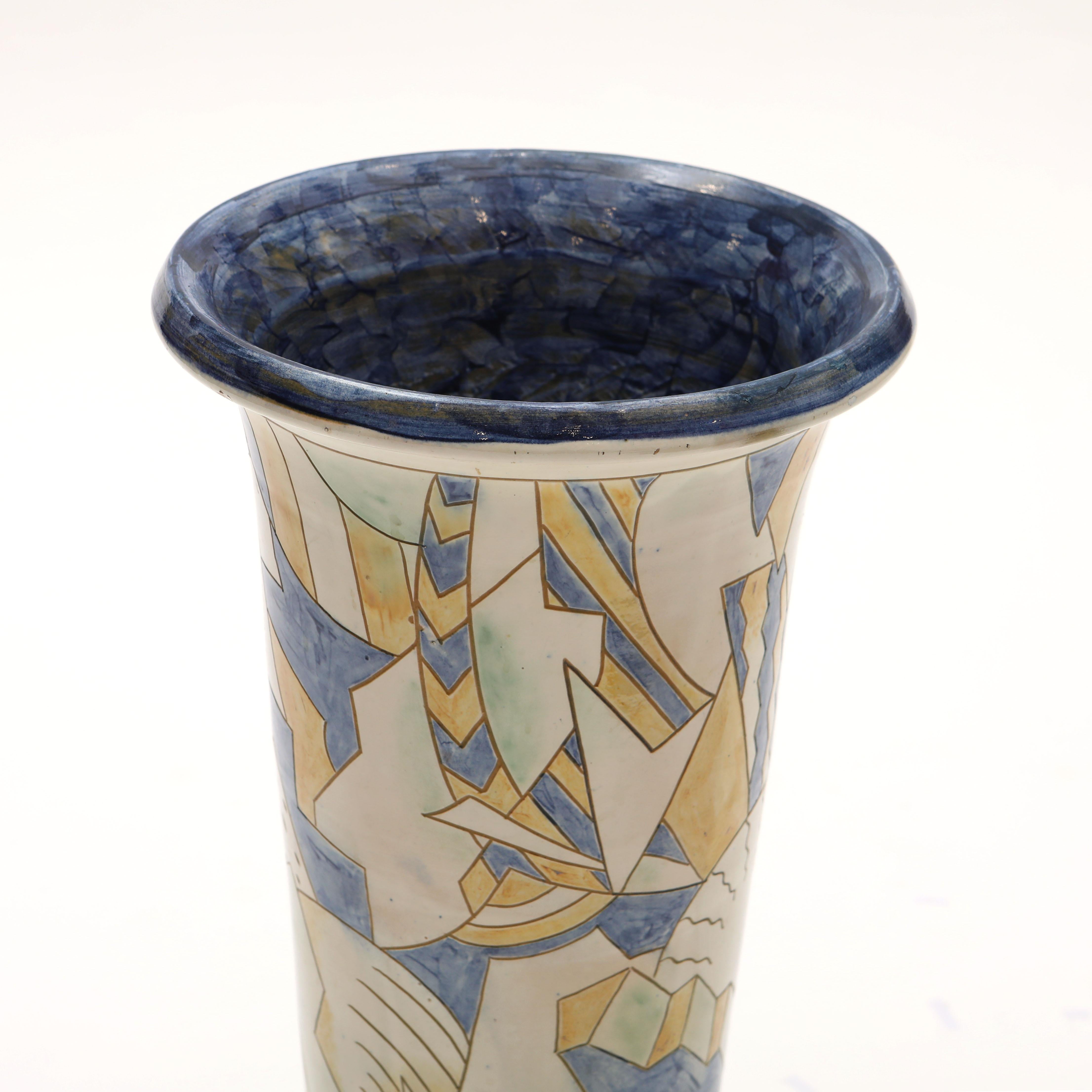 20th Century Ceramic Floor Vase, by Grimstrup, Signed E.J, 1937 – Abstract Cubist Design For Sale