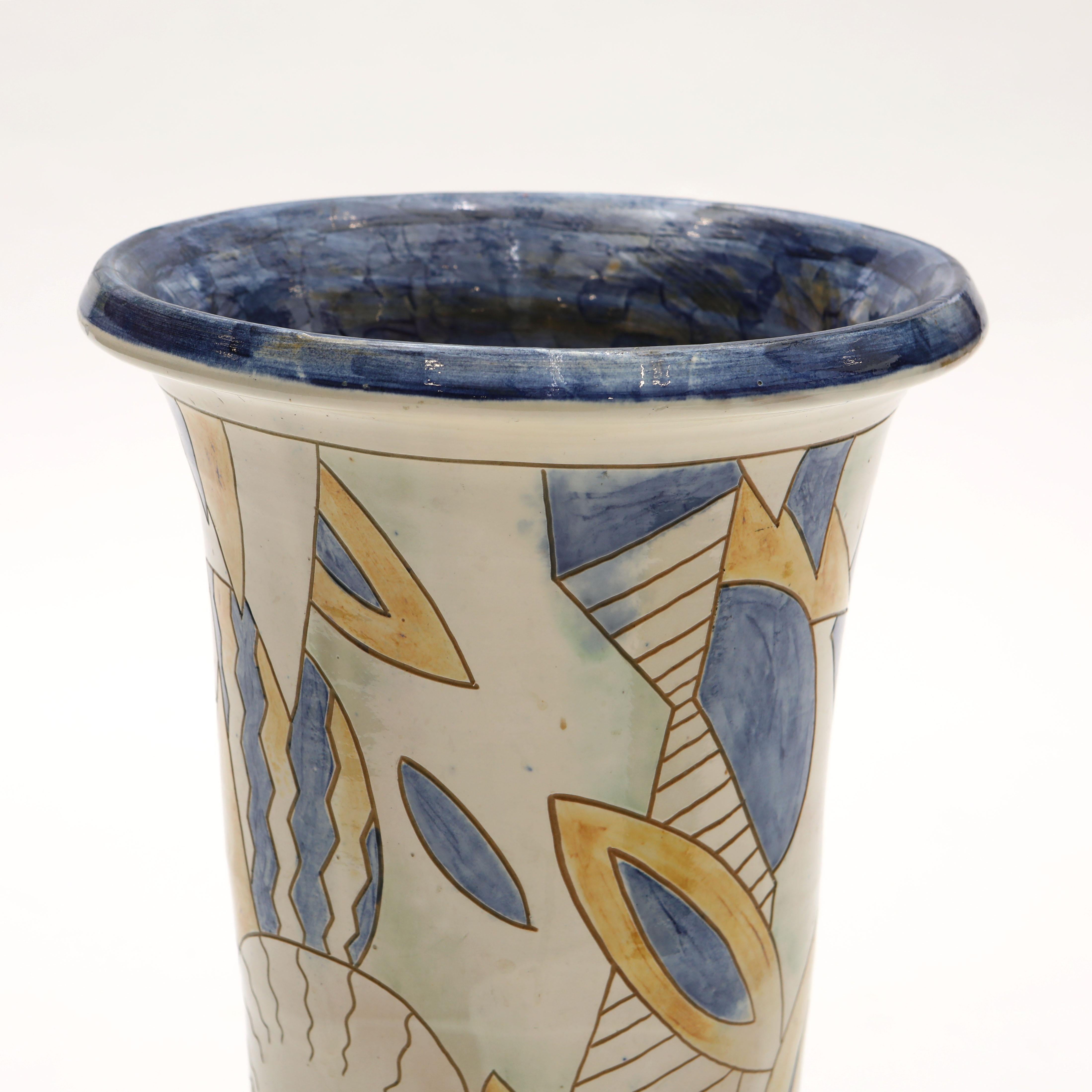 Ceramic Floor Vase, by Grimstrup, Signed E.J, 1937 – Abstract Cubist Design For Sale 1