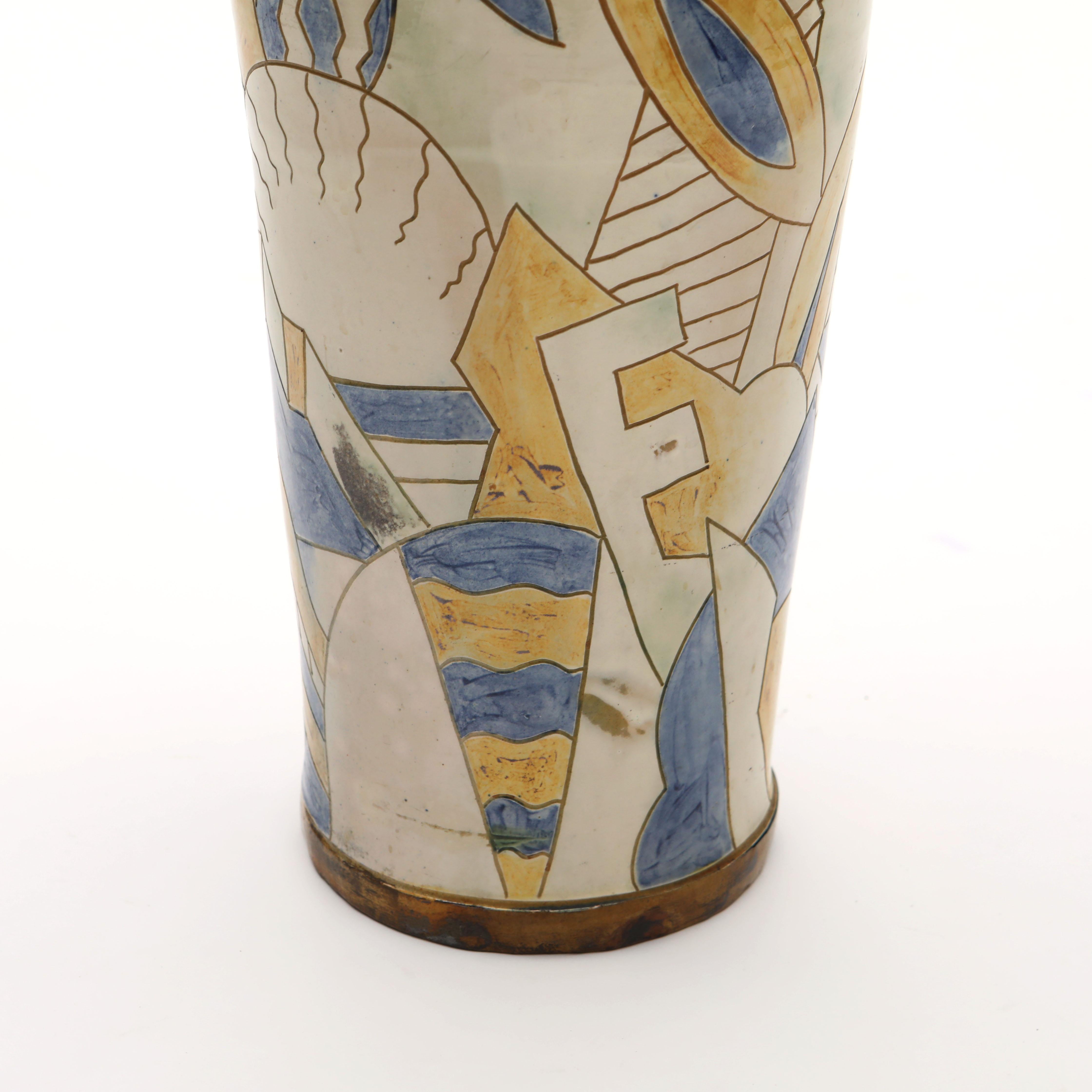 Ceramic Floor Vase, by Grimstrup, Signed E.J, 1937 – Abstract Cubist Design For Sale 2