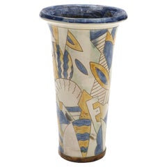 Ceramic Floor Vase, by Grimstrup, Signed E.J, 1937 – Abstract Cubist Design