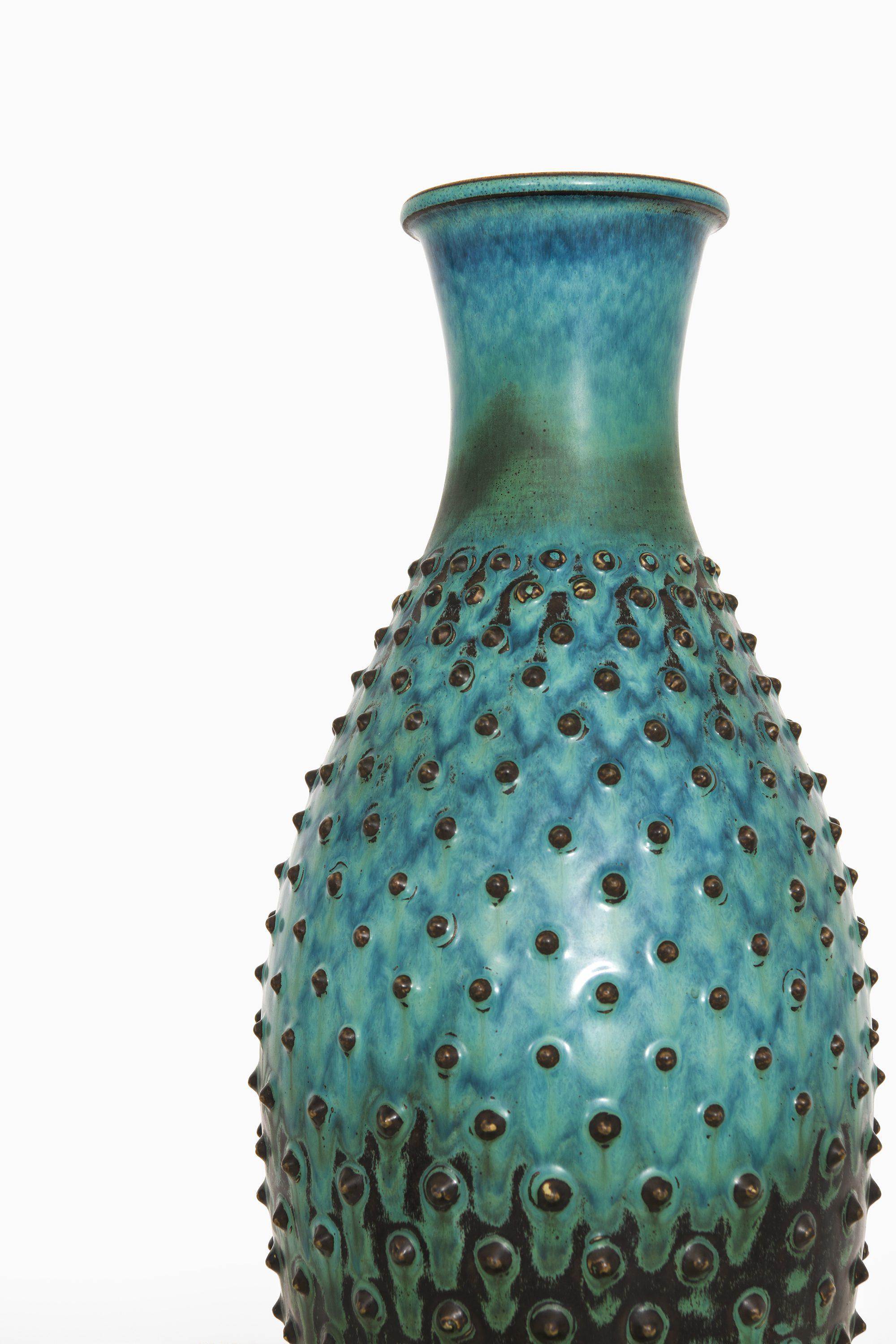 Scandinavian Modern Ceramic Floor Vase in Stoneware and Turquoise Glaze by Sven Wejsfelt, 1963 For Sale