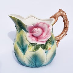Bohemian Ceramic Floral Water Pitcher in Pink and Green