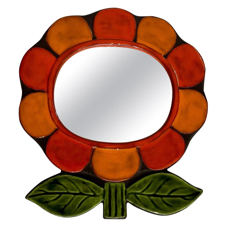 Ceramic "Flower" Mirror by Mithé Espelt at 1stDibs