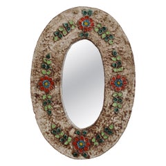 Ceramic Flower-Motif Wall Mirror by La Roue (circa 1960s)