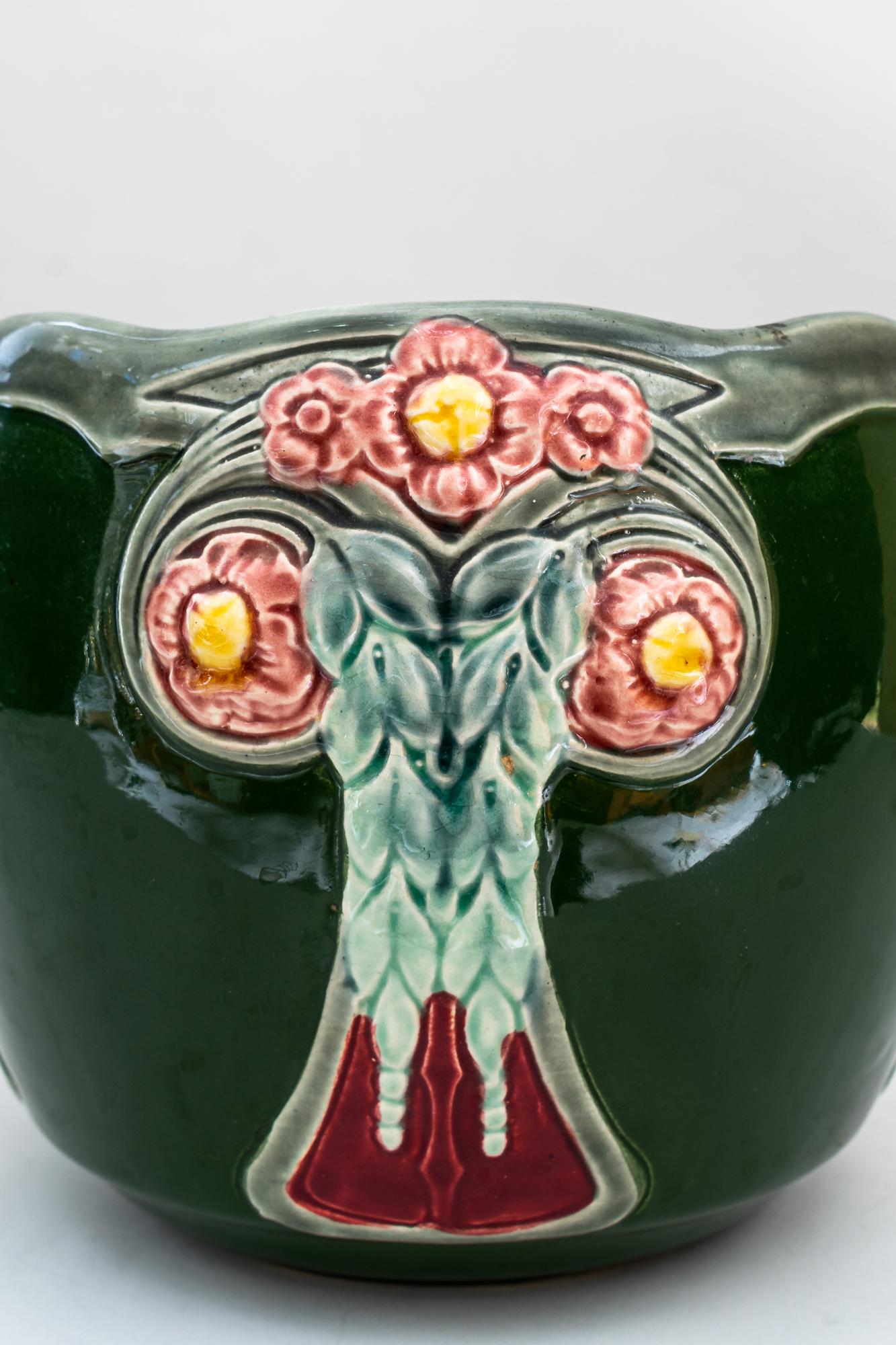 Painted Ceramic Flower Pot Vienna Around 1908