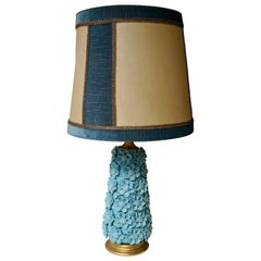 Ceramic Flower Table Lamp in Blue Color, 1950s