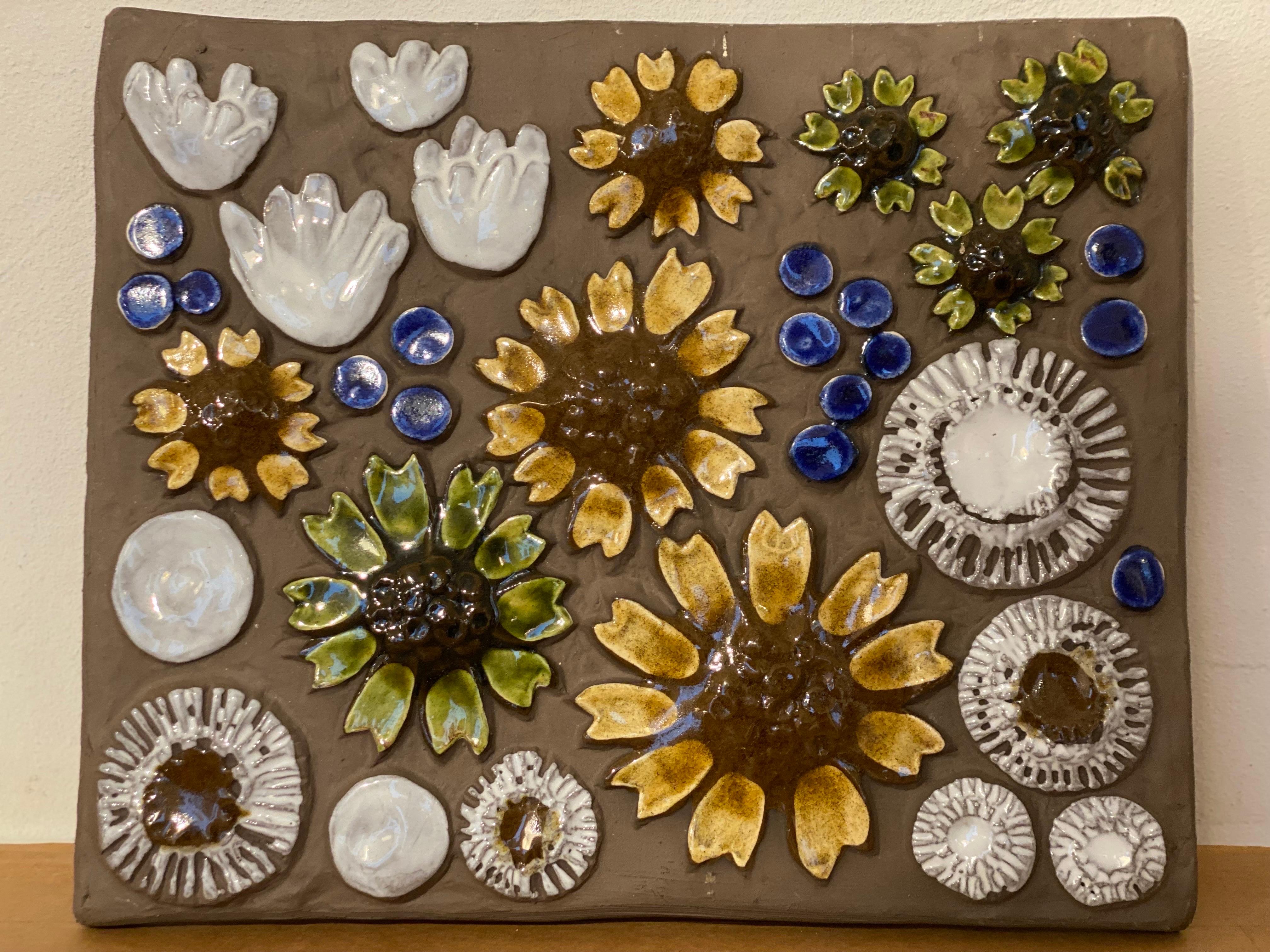 Swedish Ceramic Flower Tile Designed by Aimo Nietosvuori for Jie Gantofta, Sweden