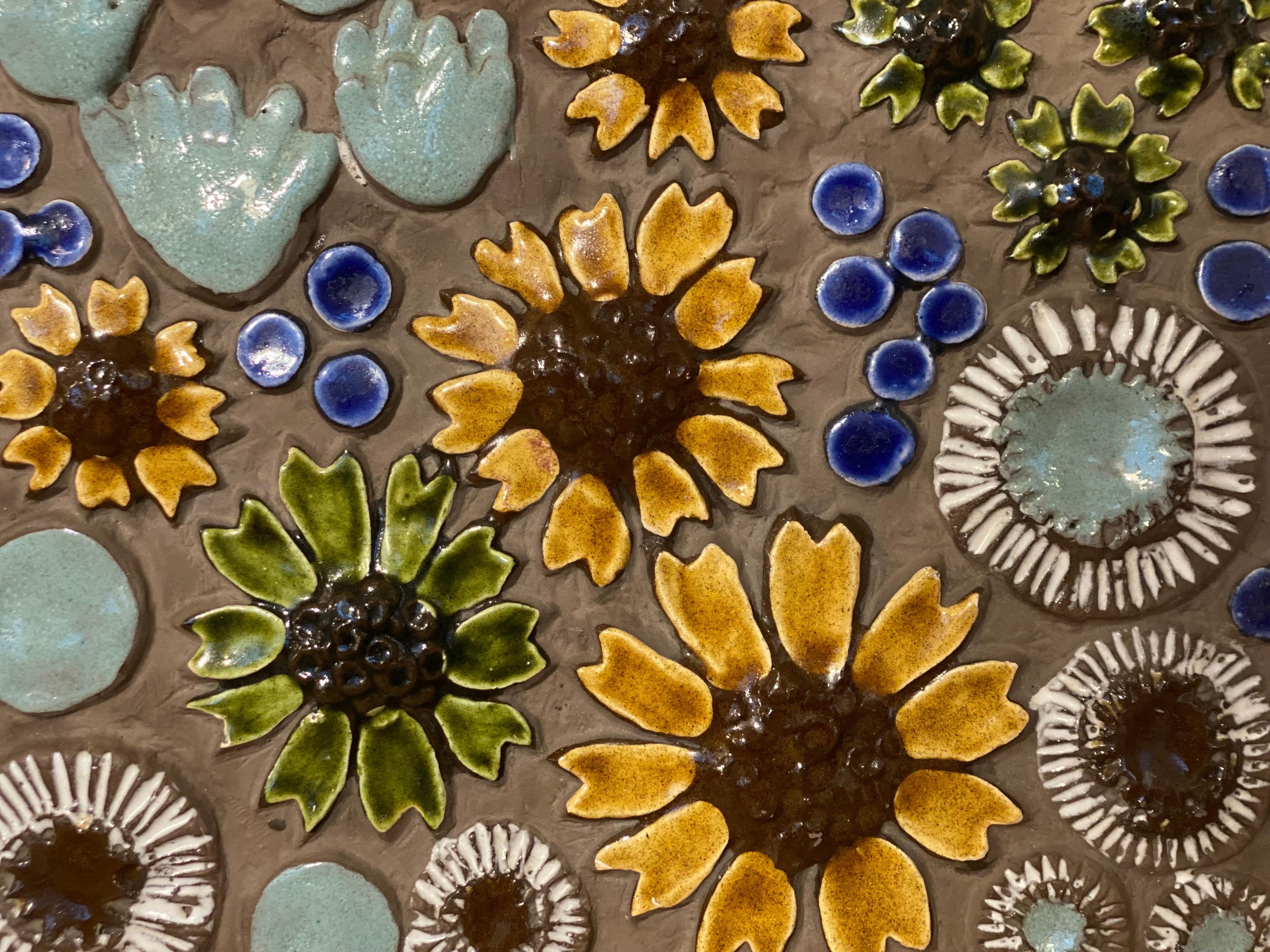 Mid-Century Modern Ceramic Flower Tile designed by Aimo Nietosvuori for JIE Gantofta, Sweden