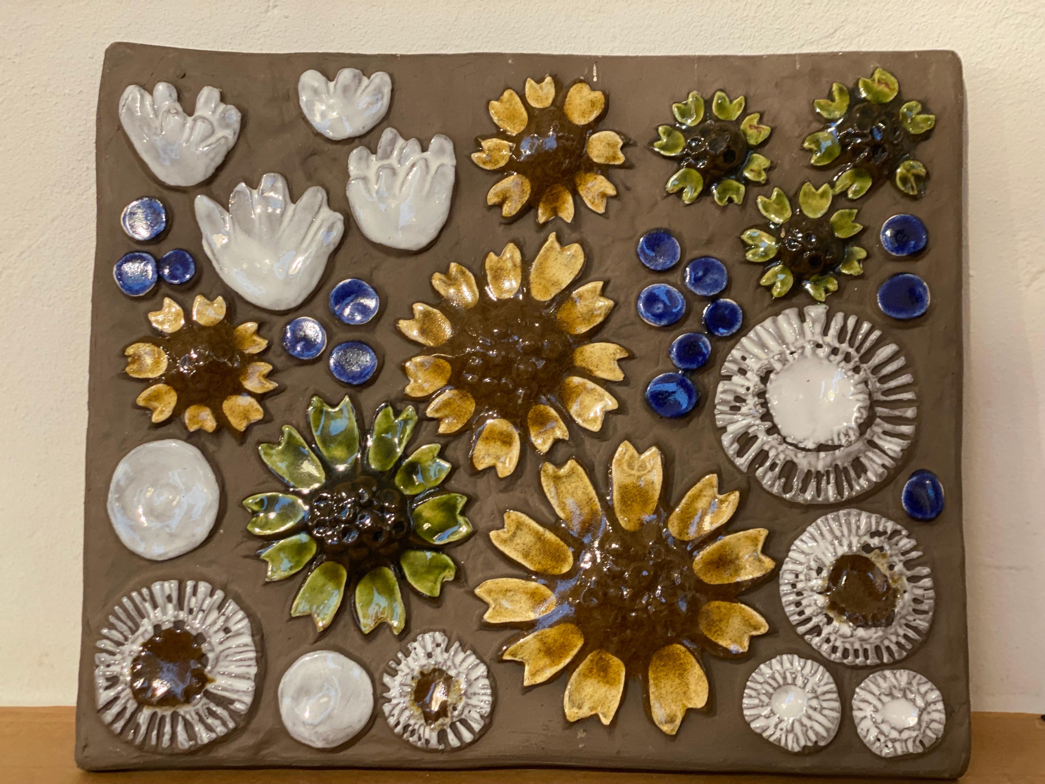 Glazed Ceramic Flower Tile Designed by Aimo Nietosvuori for Jie Gantofta, Sweden