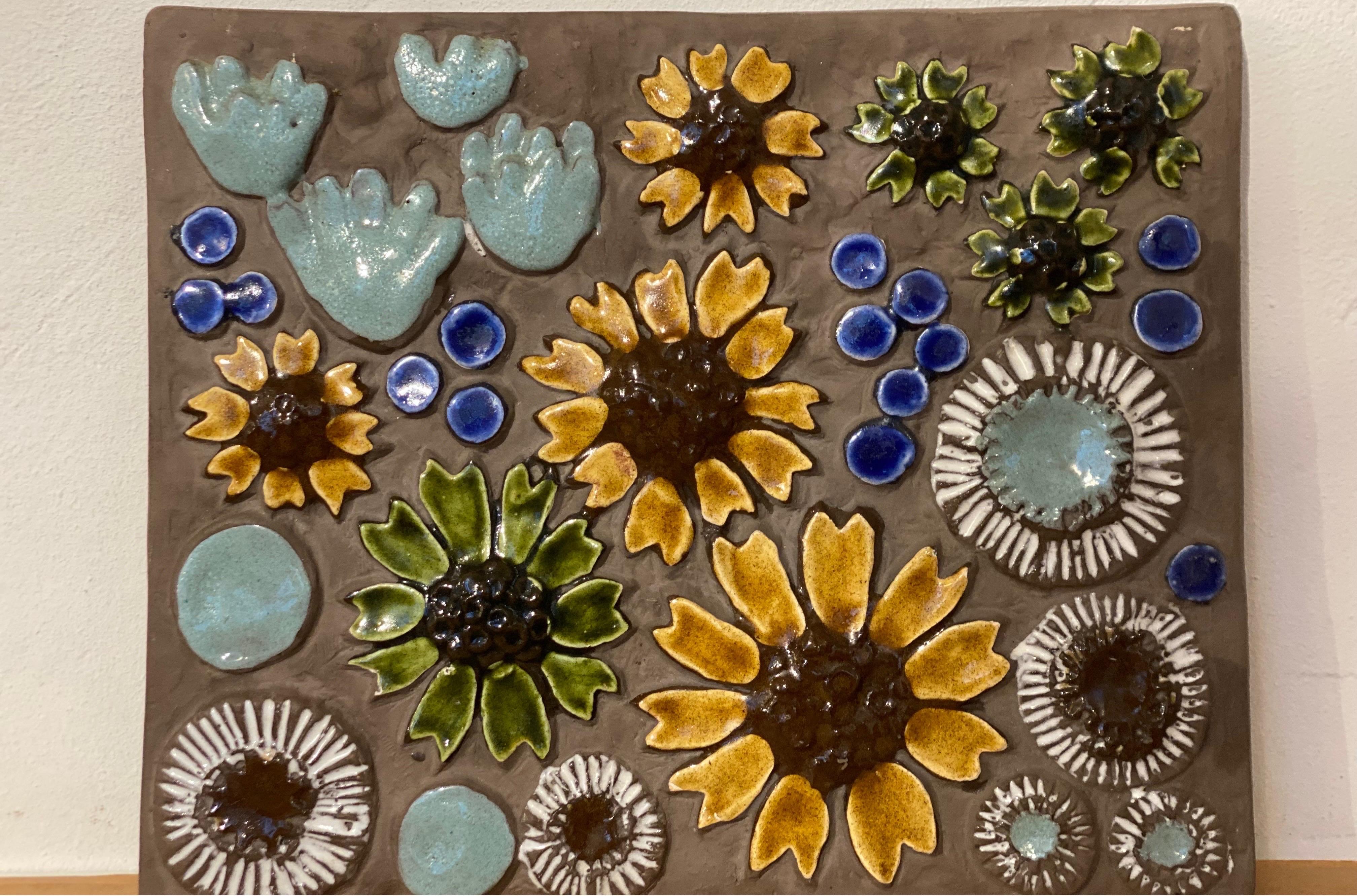 Swedish Ceramic Flower Tile designed by Aimo Nietosvuori for JIE Gantofta, Sweden