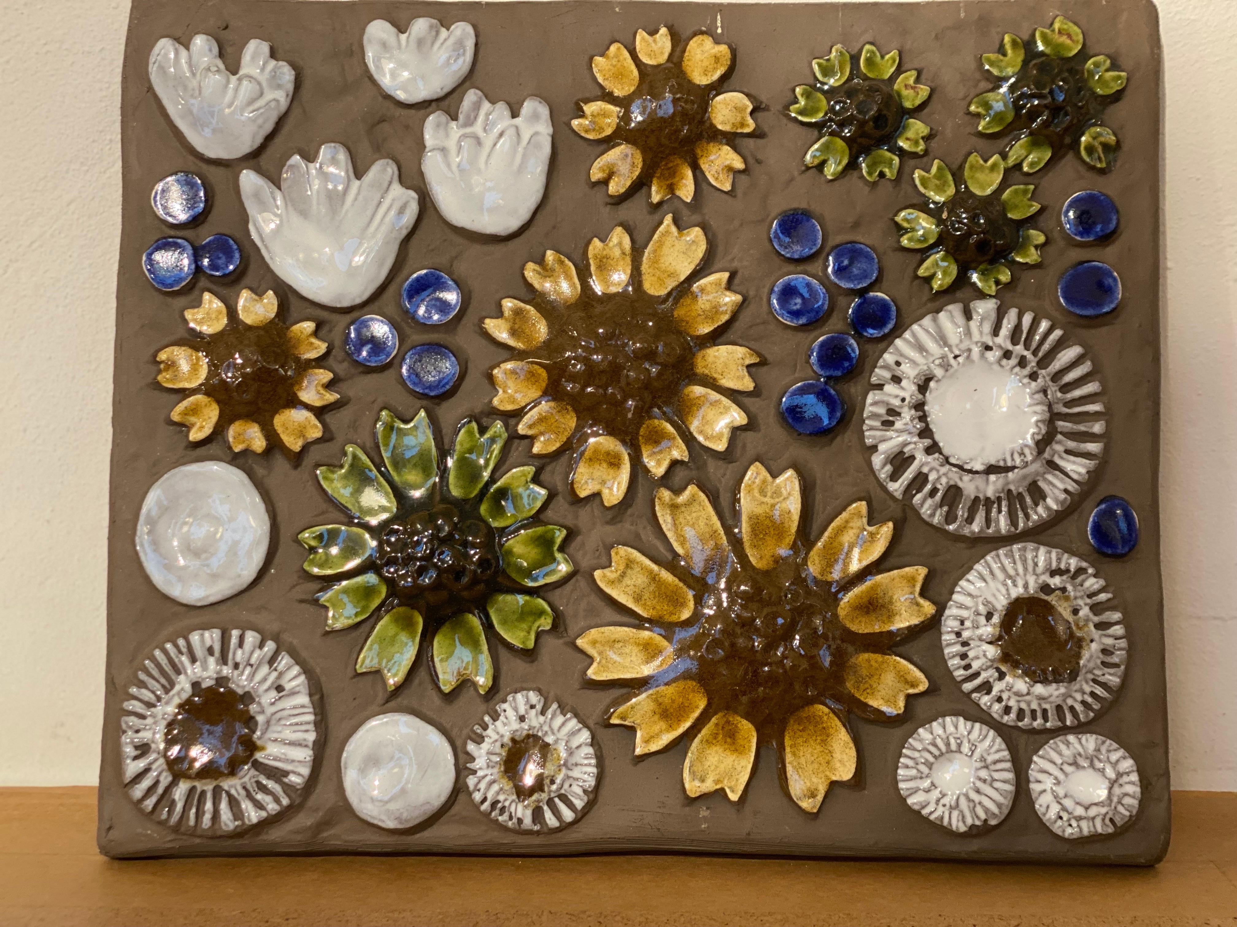 Ceramic Flower Tile Designed by Aimo Nietosvuori for Jie Gantofta, Sweden In Good Condition In Antwerp, BE