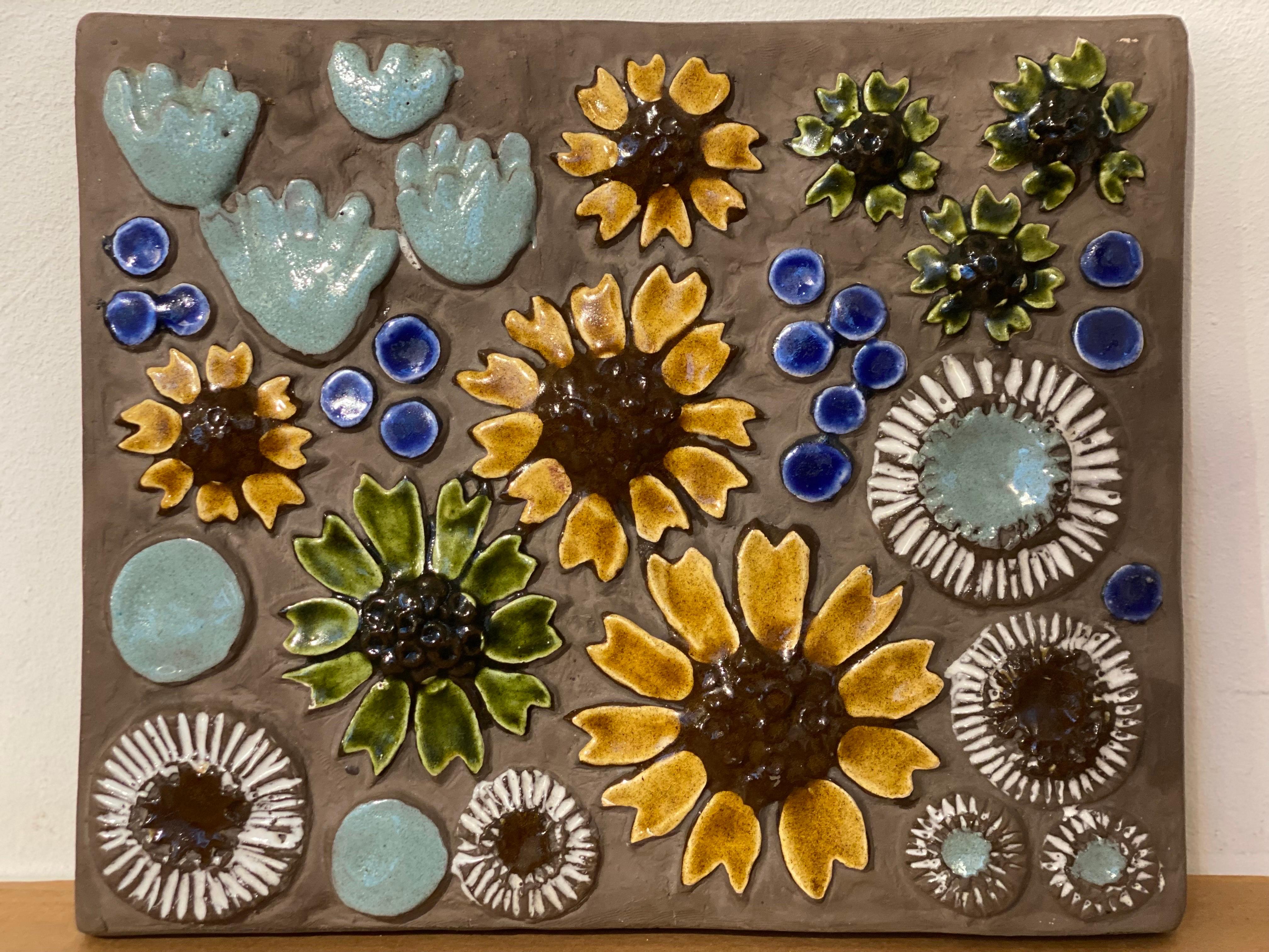 Glazed Ceramic Flower Tile designed by Aimo Nietosvuori for JIE Gantofta, Sweden