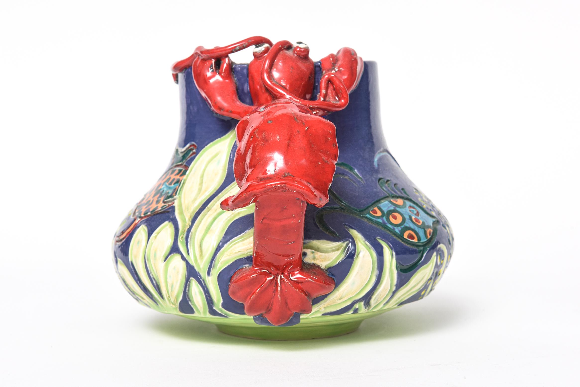 Ceramic Folk Art Pottery Lobster Fish Sealife Under the Sea Pitcher For Sale 1