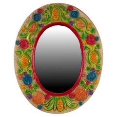 Ceramic Folk Art Wall Mirror Pineapple Decor, Spain 1960s-1970s
