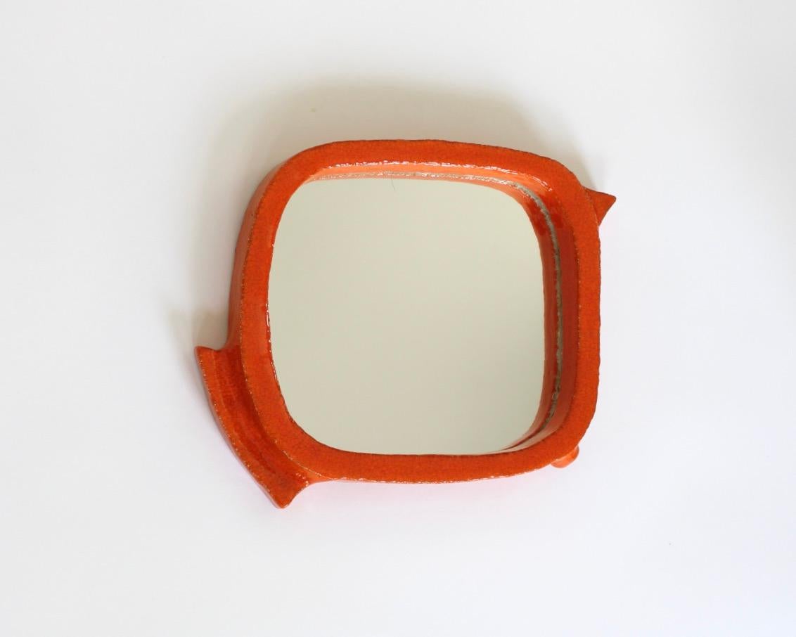 Ceramic Framed Mirror In The Abstract Image of a Bird or Fish  In Good Condition For Sale In Chicago, IL