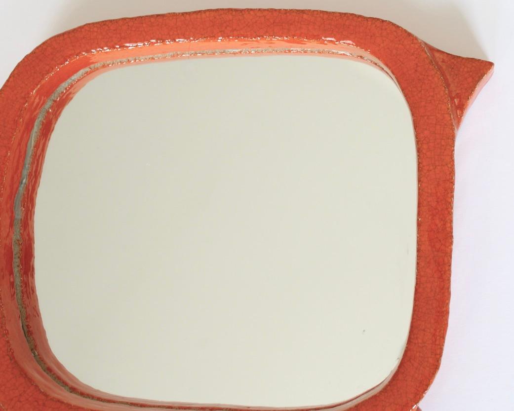 Mid-20th Century Ceramic Framed Mirror In The Abstract Image of a Bird or Fish  For Sale