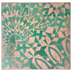 Pannello piastrellato con cornice in ceramica e decorazione in Greene & Greene
