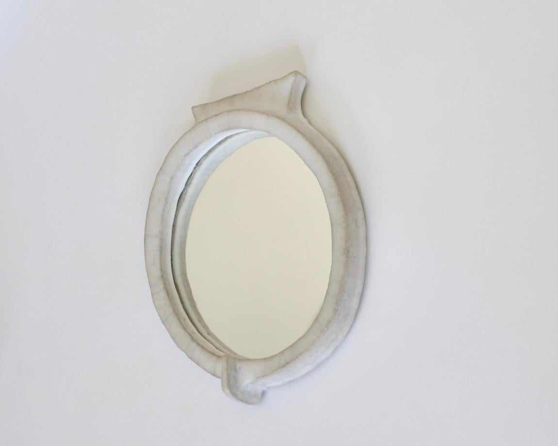 European Ceramic Framed Wall Mirror in the Sculptural Form Of A Cat c1960 For Sale